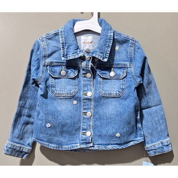 Cat & Jack Toddler Girls' 4T Embroidered Daisy Accents Snap Front Denim Jacket - Picture 1 of 6